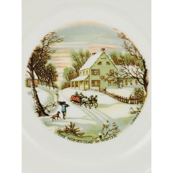 Harkerware Bread Plate Currier & Ives 6 1/4" Countryside Winter Scene USA x 5 - Picture 6 of 16